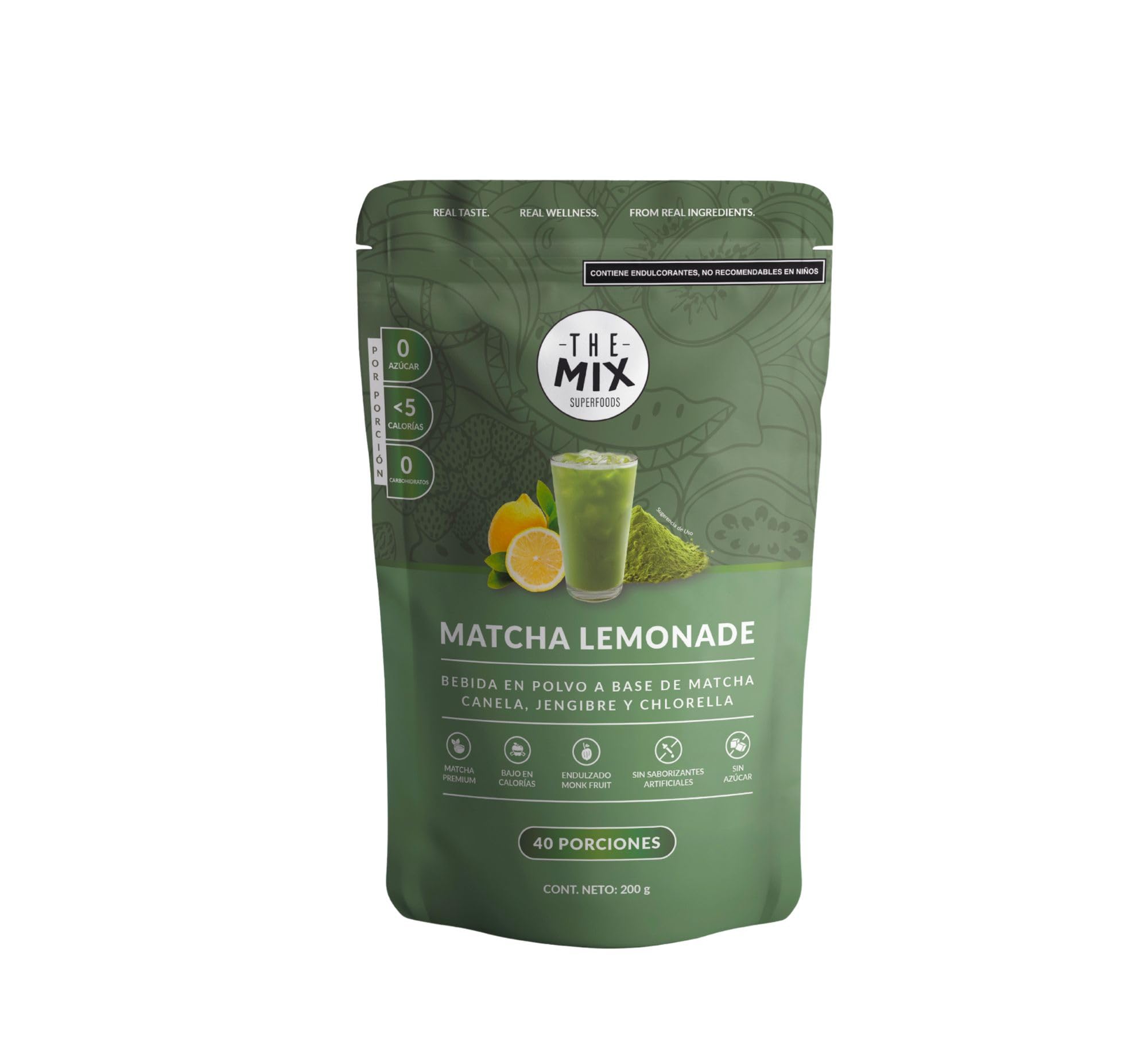 The Mix Superfoods Matcha Lemonade Powder is a refreshing sugar-free drink mix made with Japanese matcha and natural