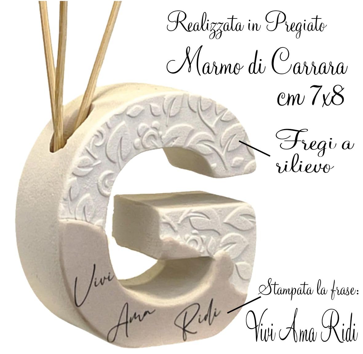 Regalami.Shop Bomboniere a Forma di Lettera in Marmo di Carrara – Set Completo con Scatola, Nastro, Bigliettino e Portaconfetti – Perfette per Matrimonio, Battesimo e Comunione (4, g)
