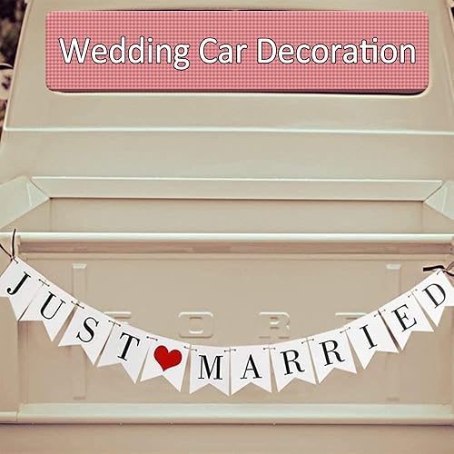 Miniatura 5 de DWARFOO Decoración de auto con texto en inglés Just Married, cartel de boda con texto en inglés Just Married para decoración de auto, cartel de Just
