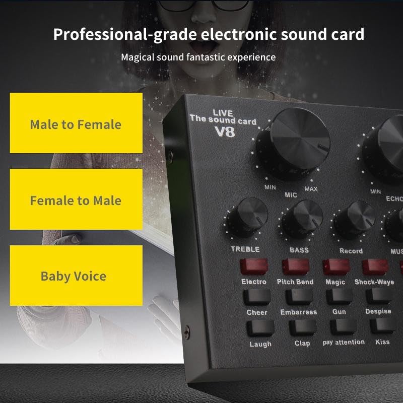 Carte son V8 et interface audio USB avec effets de mixage pour micro