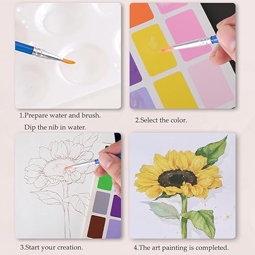 Miniatura 5 de JTENJCHE Juego de pintura de acuarela para bricolaje, 4 temas, 16 pinturas para relajación, juego de pintura de acuarela, regalo para adolescentes y