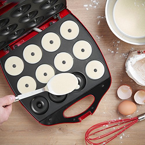 VonShef 12 Mini Donut Electric Maker Kit Set, Small Donut Snack Machine, Red