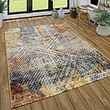 Paco Home Tapis Poils Ras Salon Aspect Usé Moderne Abstrait Design Industriel Coloré, Dimension:80x150 cm