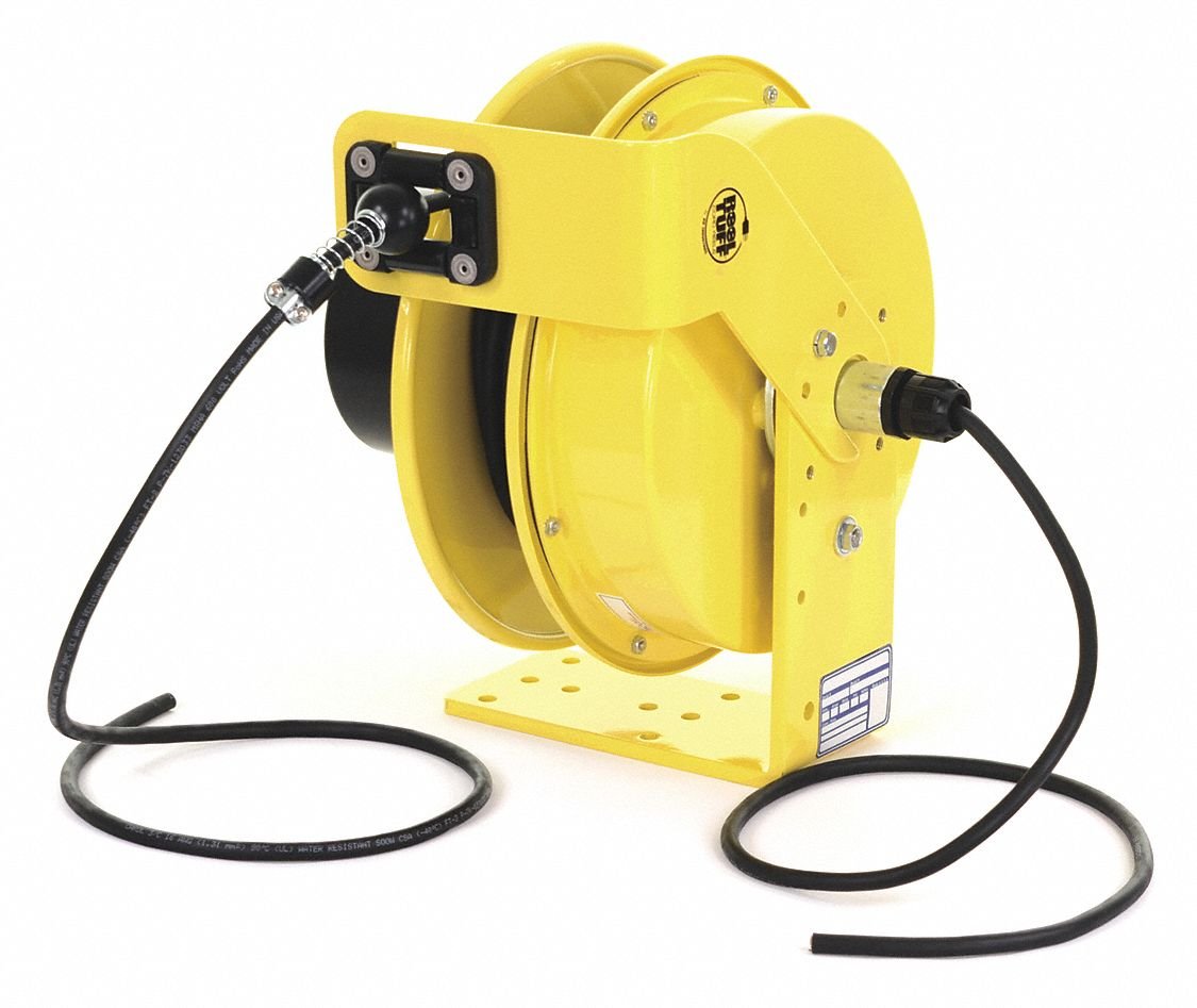 Buy Extension Cord Reel, Spring Retraction, 120VAC, Quad Box Receptacle