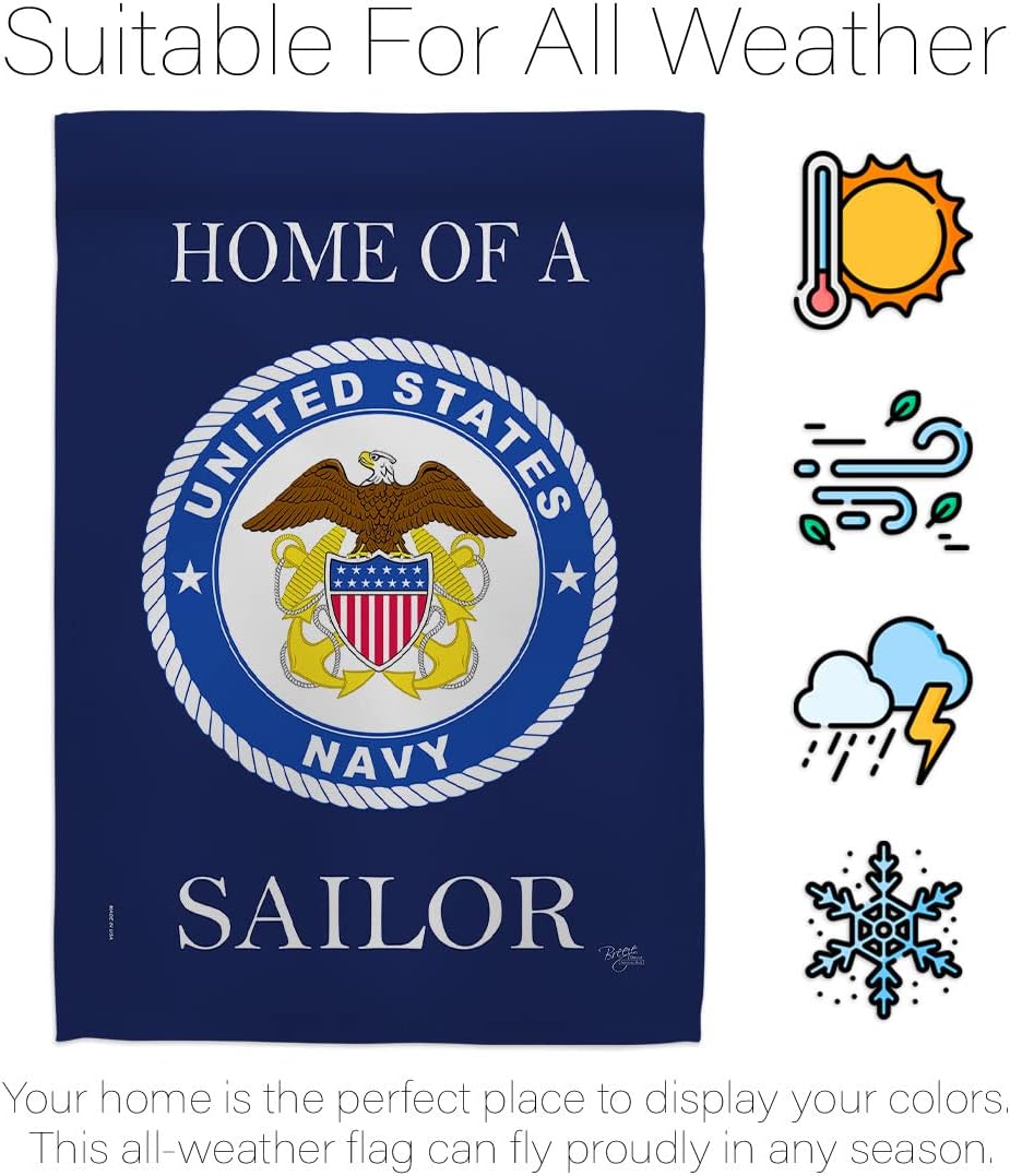 Breeze Decor Home of Navy Sailor Garden Flag Set Wall Holder Armed Forces USN Seabee United State American Military Veteran Retire Official House Banner Small Yard Gift Double-Sided, Made in USA