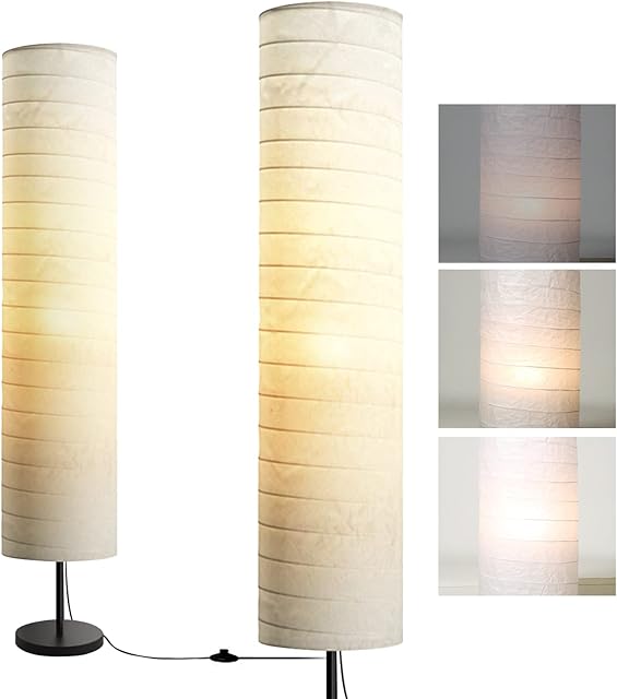Floor Lamp Tall Lamps for Living Room, 3 Levels Brightness Paper Floor Lamp, Modern Lamp with White Fabric Shade, 116cm Floor Lamps Modern for Bedroom and Office Reading Lighting (White)