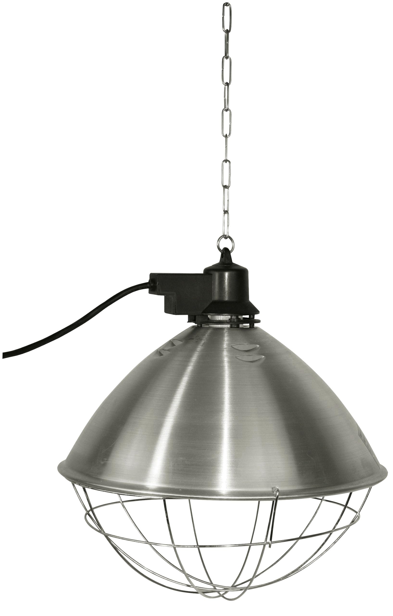 Kerbl Lámpara de calor infrarroja, emisor de calor, 5 m, aluminio, con pantalla de aluminio de Ø35 cm y jaula protectora, incluye cadena de fijación