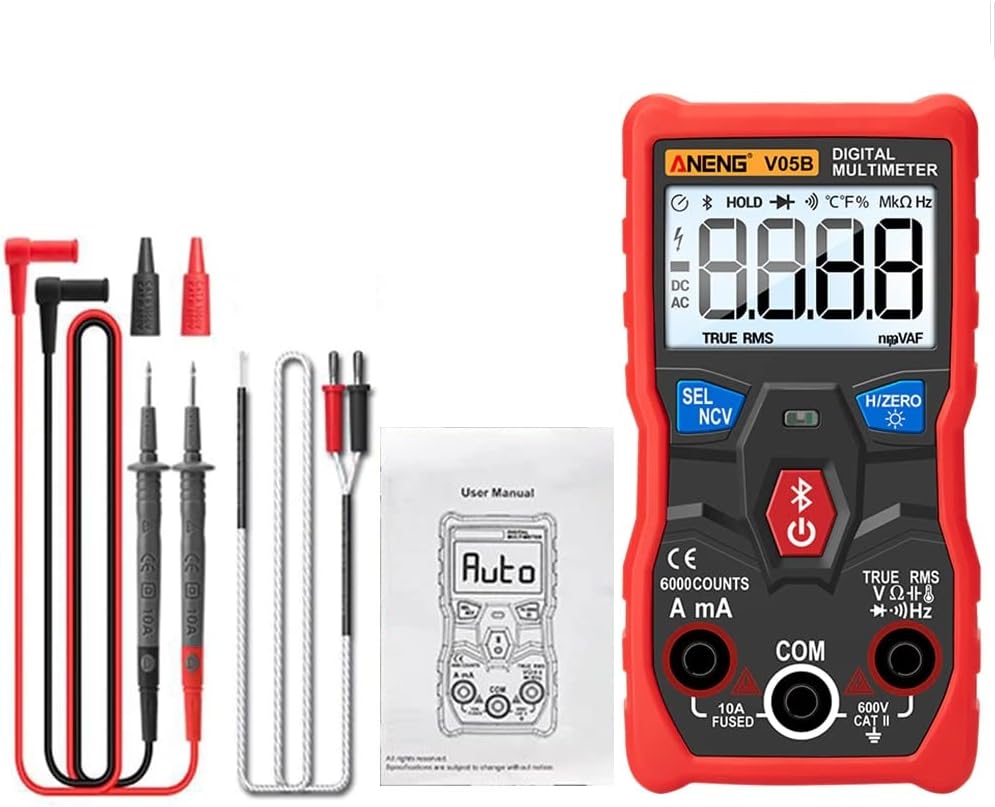 amiciSense Digital Bluetooth Multimeter, DC/AC Current and Voltage Test TRMS with 6000 Counts NCV Resistance Capacitance Frequency Temperature Test, 2xAAA Battery, K-Type Sensor