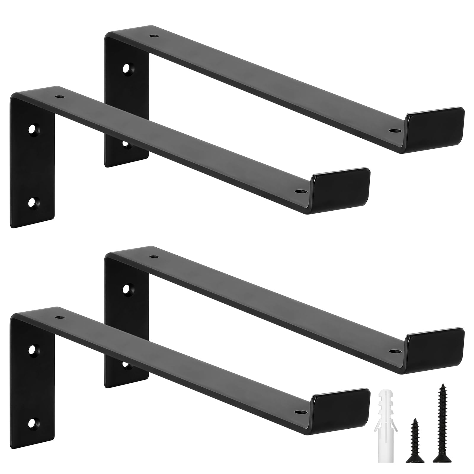 scicent 4 Pack Shelf Brackets Heavy Duty with Lips, 50KG Capacity, 5mm Thick Wall Brackets for Shelves (Black 12 Inch)