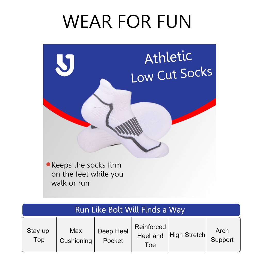 JOYNÉE Calcetines deportivos de corte bajo para hombre con cojín cómodo para correr, paquete de 6 - Blanco -