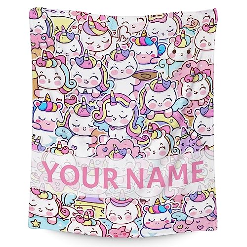 Personalized Unicorn Blanket Gifts with Name - 60"x80" Cute Throw for Girls & Women - Pink Soft Fuzzy Blankets for Bed, Couch & Living Room