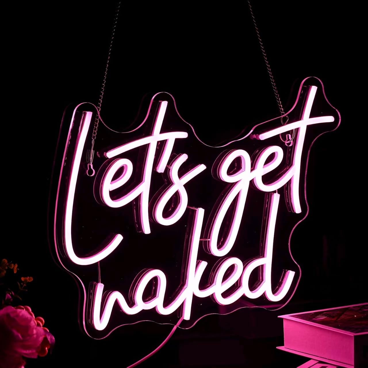 Lets Get Waked Neon Zeichen für Wanddekoration Neon Wandkunst Acryl LED Lichter mit hängender Kette Licht oben für Schlafzimmer Decor Mann Höhle Bar Pub Absolvent Hochzeit 5V USB Powered Dimmable