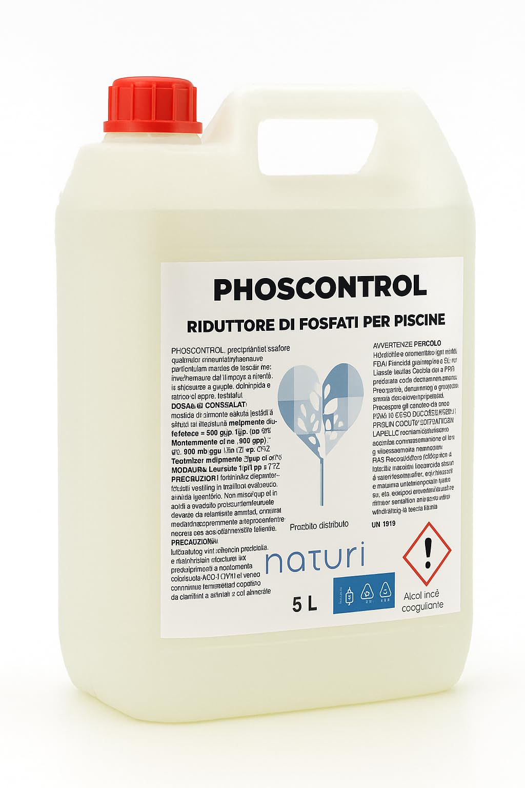 Naturii PHOSCONTROL Riduttore di Fosfati per Piscine 5kg Trattamento Anti-Alghe Professionale Precipitante Fosfati Acqua Chiara e Cristallina Compatibile con Tutti i Filtri