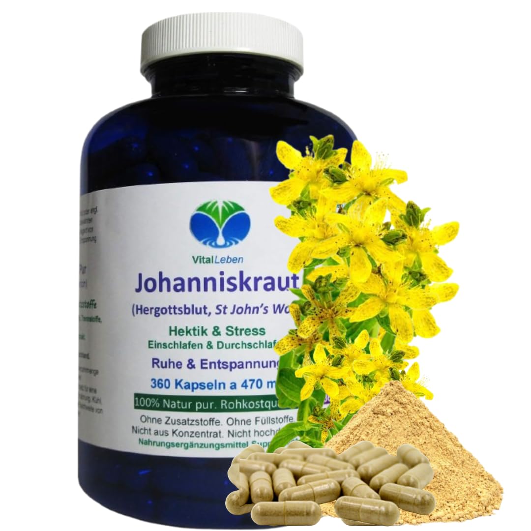 JOHANNISKRAUT 360 Kapseln Ruhe, Entspannung, inneres Gleichgewicht. Psychische Belastbarkeit bei Stimmungstief und innerer Unruhe stärken. 100% NATUR pur. OHNE ZUSATZSTOFFE 26835-360