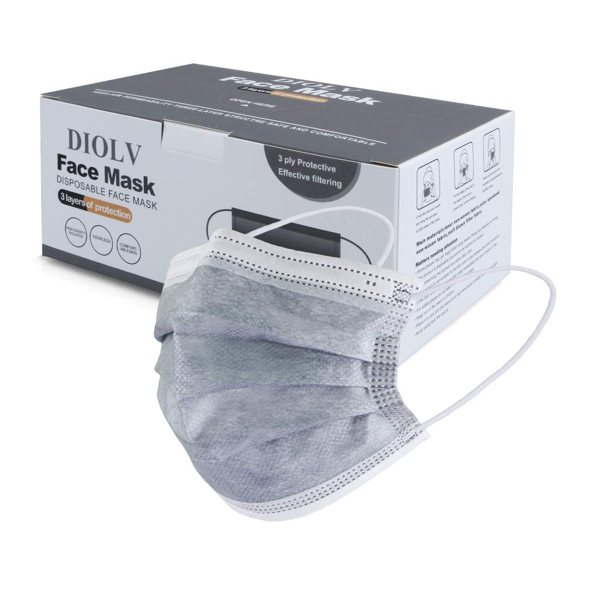 Photo 1 of DIOLV Kids Disposable Face Masks Child 4 Packs of 50 Pcs Grey