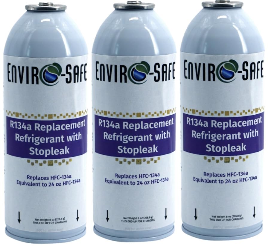 ENVIRO-SAFE R134a Refrigerant Replacement | 3 Cans with Piercing Valve for AC Recharging (21oz....