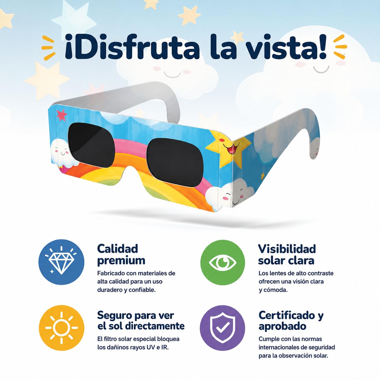 Medical king Gafas Eclipse Solar Homologadas ISO 12312-2 - Viene Con 2 Lentes Fotográficos Para Smartphone Aprobados según la norma ISO, con certificación CE: Gafas para ver eclipses solar 2026