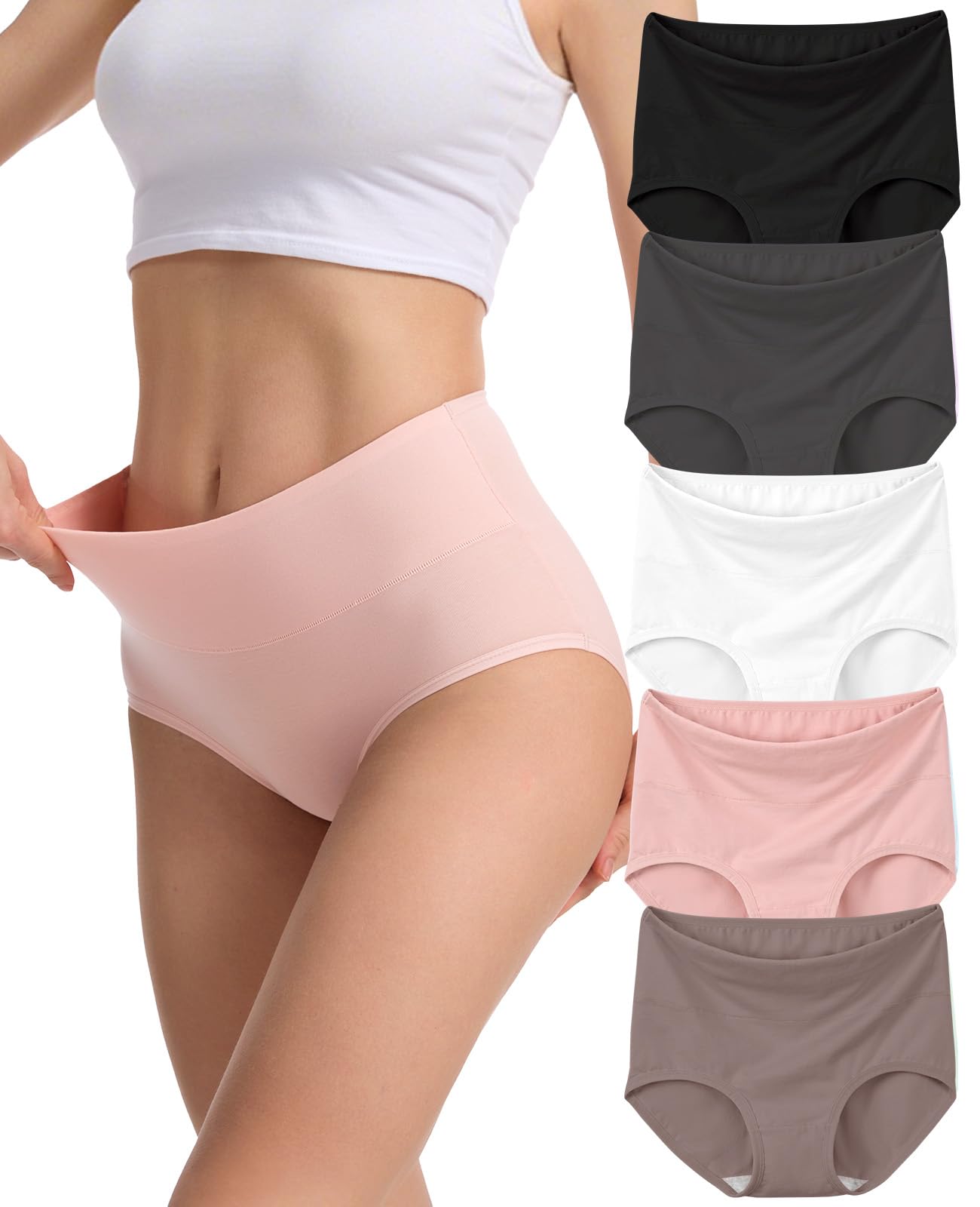 Sunm Boutique Combed Cotton Underwear for Women - High Waisted Ladies Panties Full Coverage Stretch Soft Breathable Briefs