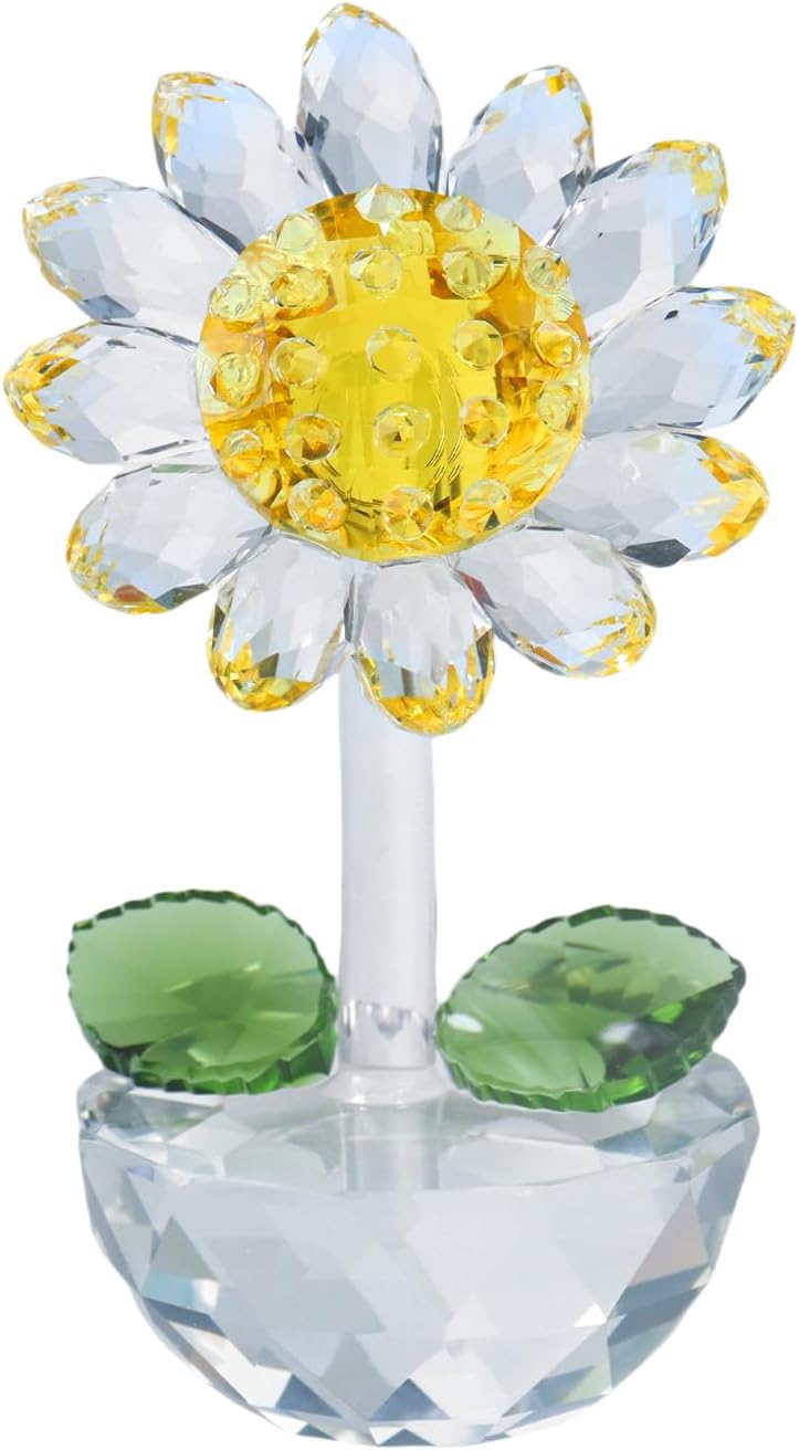 Handmade Crystal Flower Sunflower Decor - Elegant Glass Sunflower Figurine, Small Christmas Ornament, Gift for Women, Home & Office Decoration