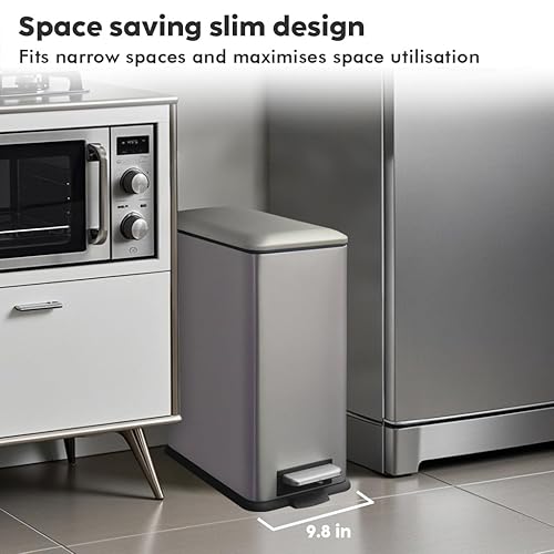 Miniatura 92 de Cubo de basura pequeño para baño con tapa, cubo de basura de 1.3 galones con cubo interior extraíble, cubo de basura delgado con tapa de cierre