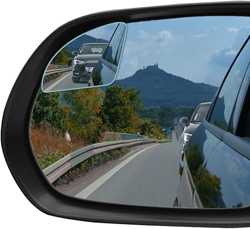 POMFW - Espejo retrovisor convexo de punto ciego, ajustable, sin marco, de gran ángulo, con forma de ventilador, de cristal HD, adhesivo 3M para
