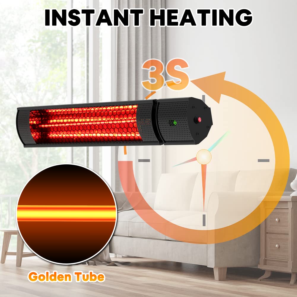 FLAMEMORE Electric Patio Heater, Wall-Mounted Outdoor Heater with Instant  Heating, Wall-Mounted Infrared Heater with 2 Power Settings and  45°adjustment, Remote Control Golden Tube Heater for Living room, Office,  Black : Amazon.ca: Patio,