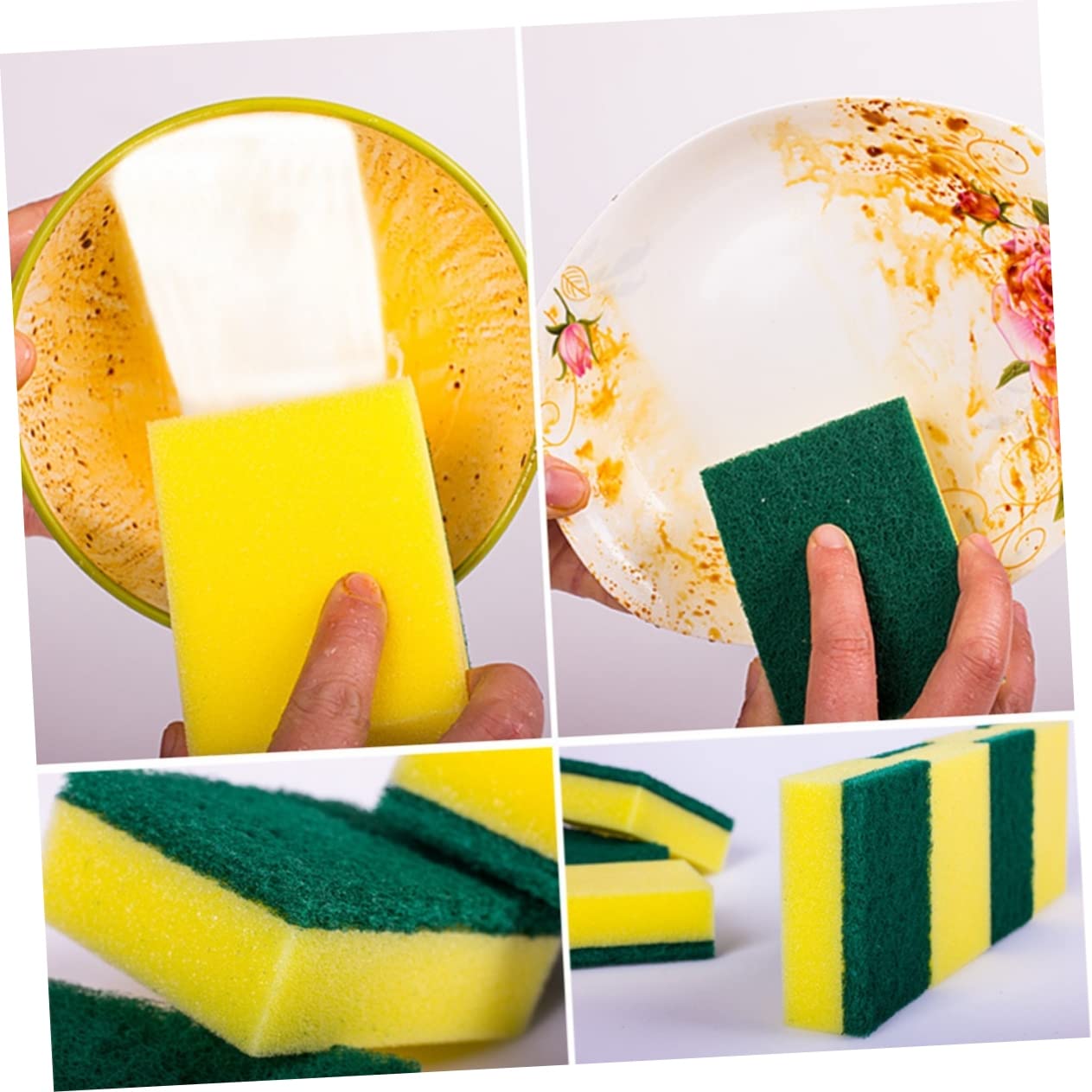 GLEAVI 84piezas Esponjas De Limpieza De Cocina Amarillo Verde Esponjas Duraderas y Antideslizantes para Fregar Platos y Utensilios para Eliminar Manchas Difíciles Sin Rayar