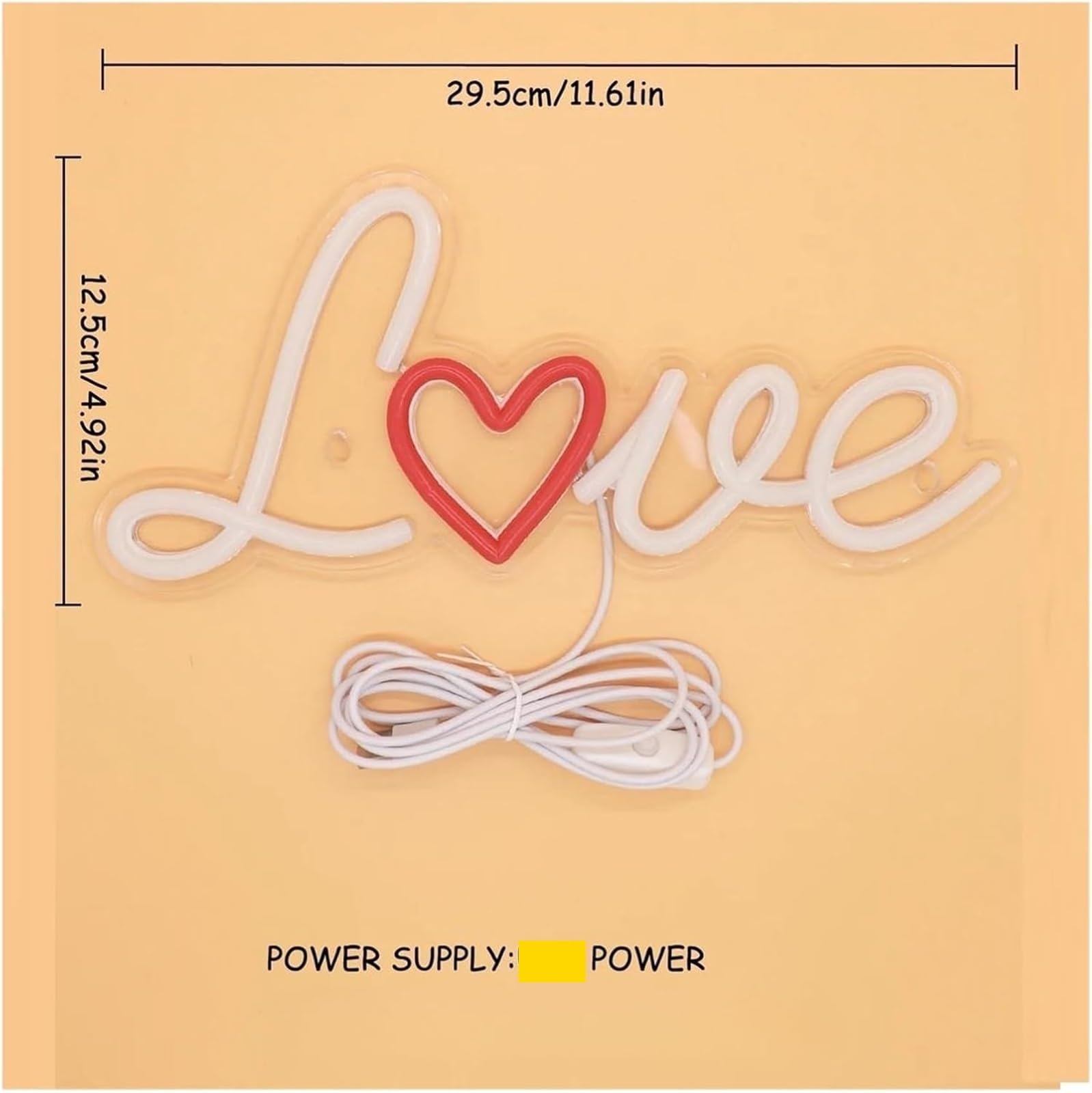 Per lampada al neon Lettera Amore LED Parete Design dimmerabile per interruttore di alimentazione 29,5 cm × 12