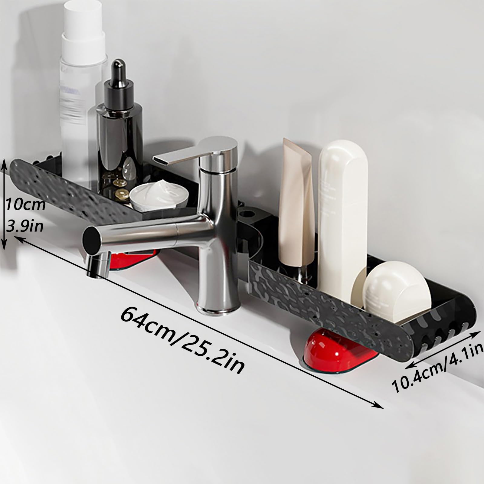 Klappbare Ablage für Hinter Das Waschbecken, Waschbeckenablage, Montage Ohne Bohren, Hohe Tragfähigkeit, für Eck- Und Gerade Anordnung Geeignet(Black)