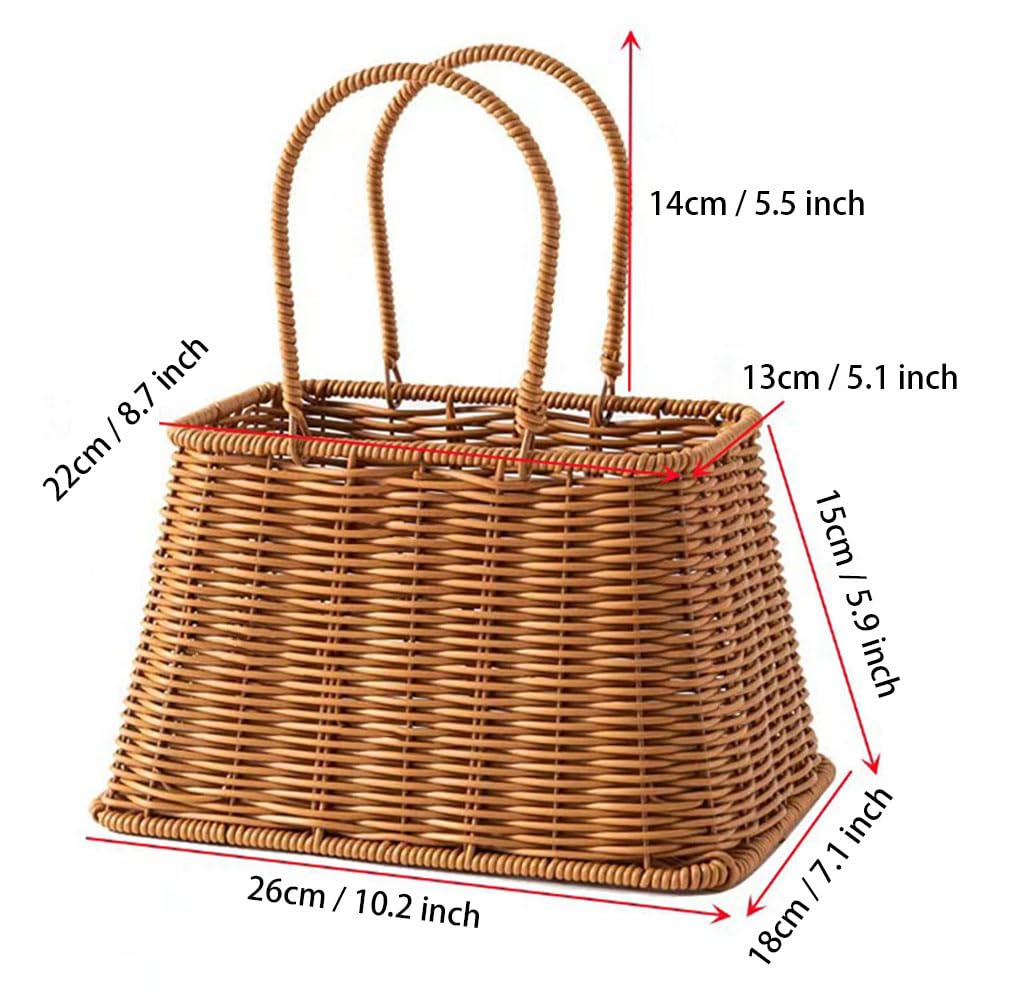 RT&BS Rattan-Stil gewebter Korb - Eleganter handgewebter Blumenkorb, Osterkörbe mit Griff, Geschenkkörbe für Heimdekoration, Hochzeit, Picknick, Party (Schal & Perlendekoration)