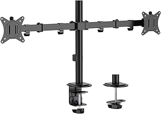 Mount-It! Dual Monitor Desk Mount, Dual Monitor Arm Fits 2 Monitors max. 32" / 19.8 lbs, Full Motion Adjustment Monitor Mount with C-Clamp and Grommet, Swivel, Tilt, Rotation, VESA 75 & 100, Black