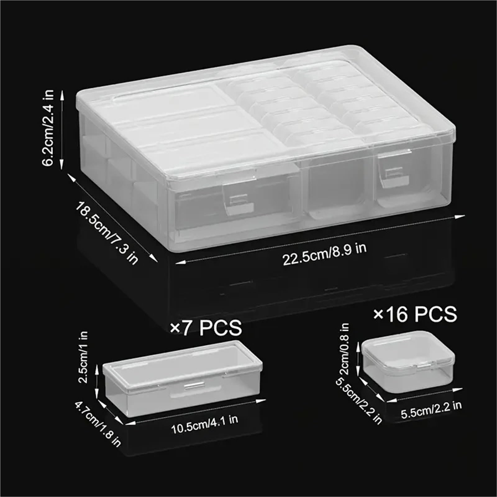 Aufbewahrungsbox für Fuse Beads 7 große rechteckige Boxen, 16 kleine quadratische Perlenaufbewahrungsset, transparenter Behälter mit Deckel(2Pcs)