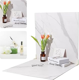 BEIYANG 2 Marble 24x24in Photography Backdrop Boards with 2 PCS Bracket for Flat Lay or Food Photography Background Marble and White Backdrop Photo Table Backdrop