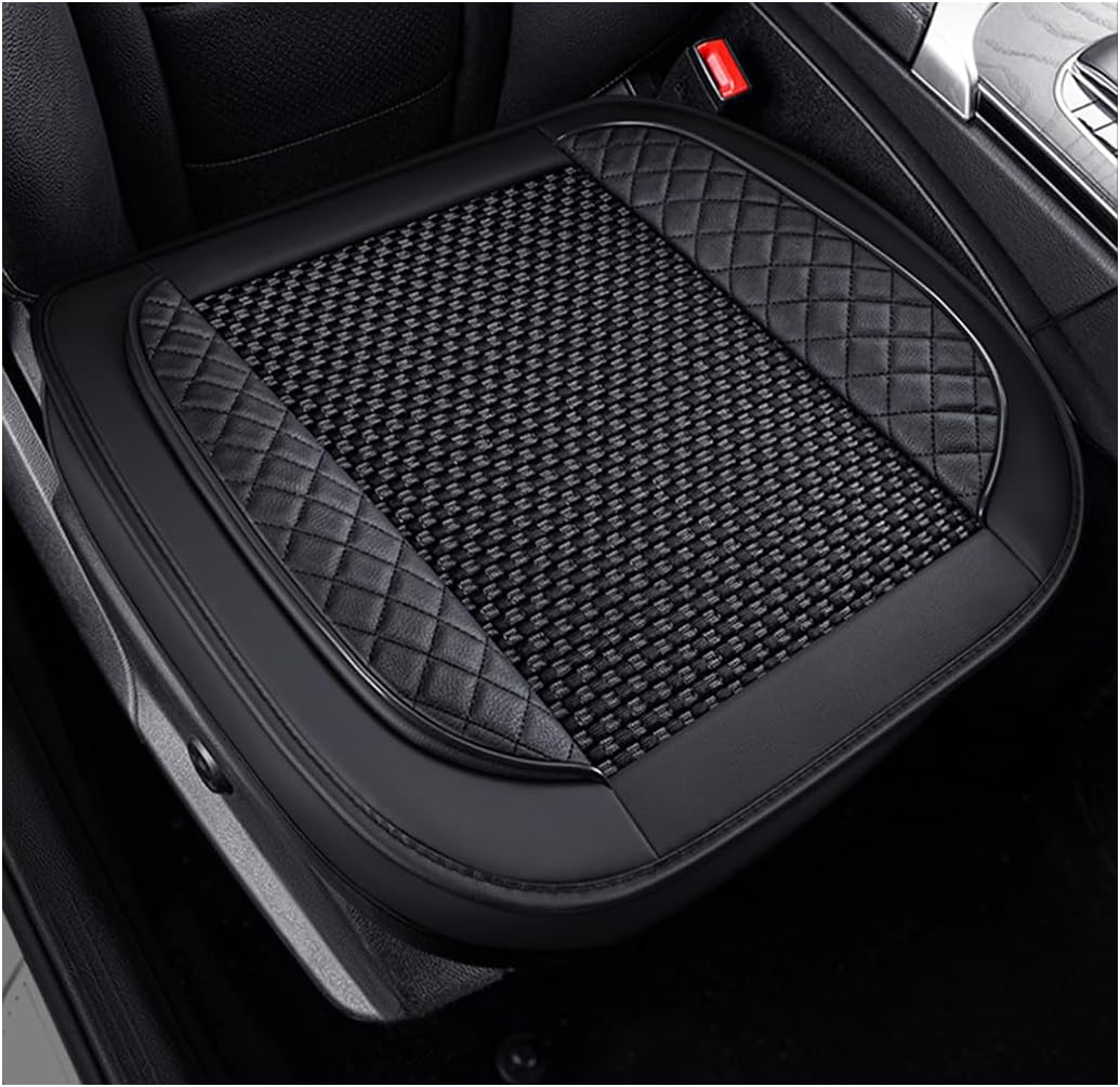 Ziciner Car Seat Bottom Cover Pad, 24.4"×21.7" Leather Vehicle Seat Protector Mat with Pocket, Auto Front Seat Button Cushion Pad, Universal Interior Decor Car Accessories (Knitting, Black)