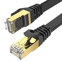 Vista 28 de Cable Ethernet Cat 7 de 25 pies de alta velocidad, cable de Internet plano blindado con clips, más rápido que el cable LAN Cat6, color negro