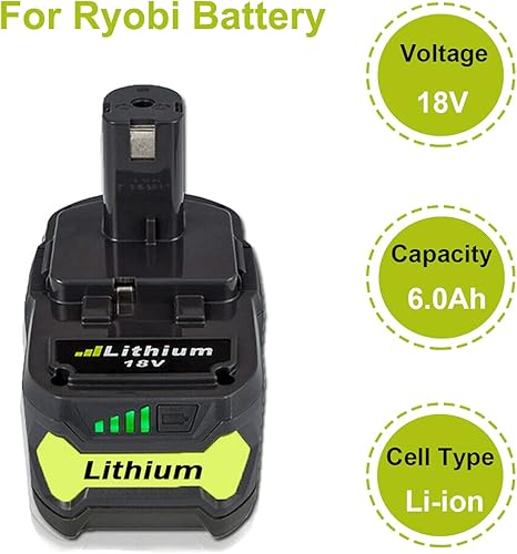 Miniatura 2 de Batería de litio para Ryobi P108 de 18 V de 18 V compatible con batería Ryobi de 6000 mAh P108 P102 P103 P104 P105 P107 P109 P190 P191 P122