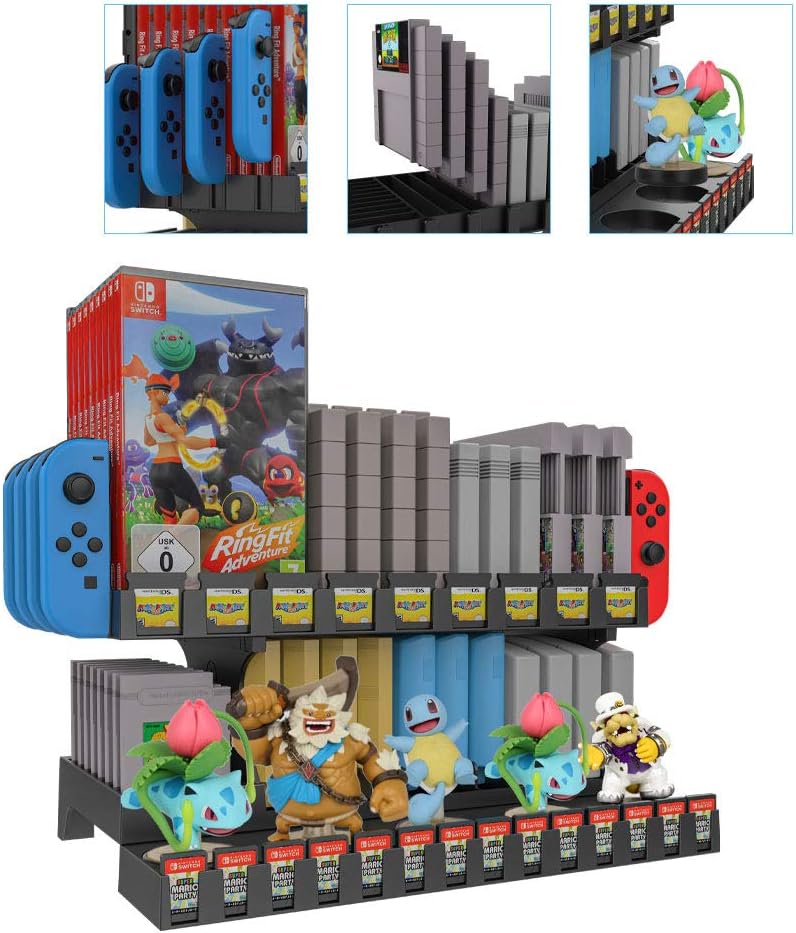 Multifunctional Game Storage and Display Stand for NSW/NDS/3DS/Amiibo/NDS series/Game Boy/FC/SFC/NES/SNES/N64