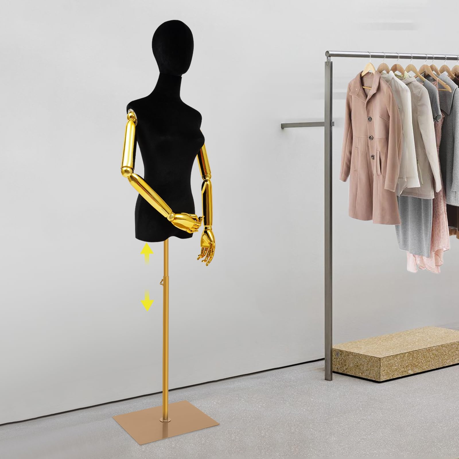 150-200cm Höheneinstellbar Weibliche Schaufensterpuppe kleiderpuppe Büste Torso für Kleid Display,Kopf Abnehmbar Schneiderpuppe Weiblich Schneiderbüste Mannequin,S 36cm,B 82cm,T 60cm,H 79cm (Schwarz)