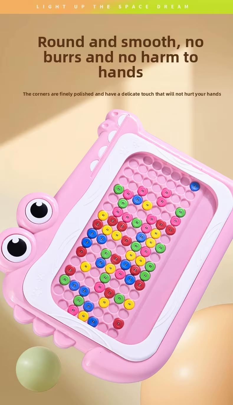 Crocodile Magnetic Drawing Board with Colorful Beads, Montessori Educational Toys for Kids PC Plastic Dot Art Doodle Board - Image 3