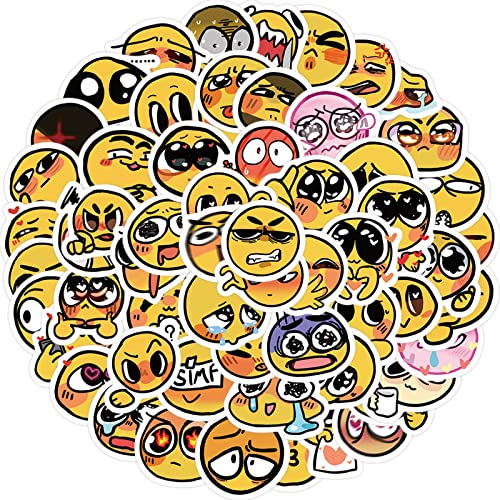 JZZSIEY 60pcs Funny Yellow Face Stickers for Laptop, Cute Emotional Waterproof Vinyl Graffiti Decals for Kids Teens Water Bottles Scrapbook Notebook Phone Car Skateboard Luggage (JZZSIEY93)