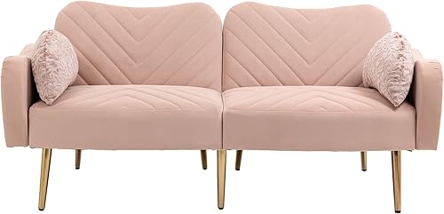 Miniatura 1 de HomSof Sofá moderno de dos plazas verde oliva para sala de estar con pies de metal y 2 almohadas