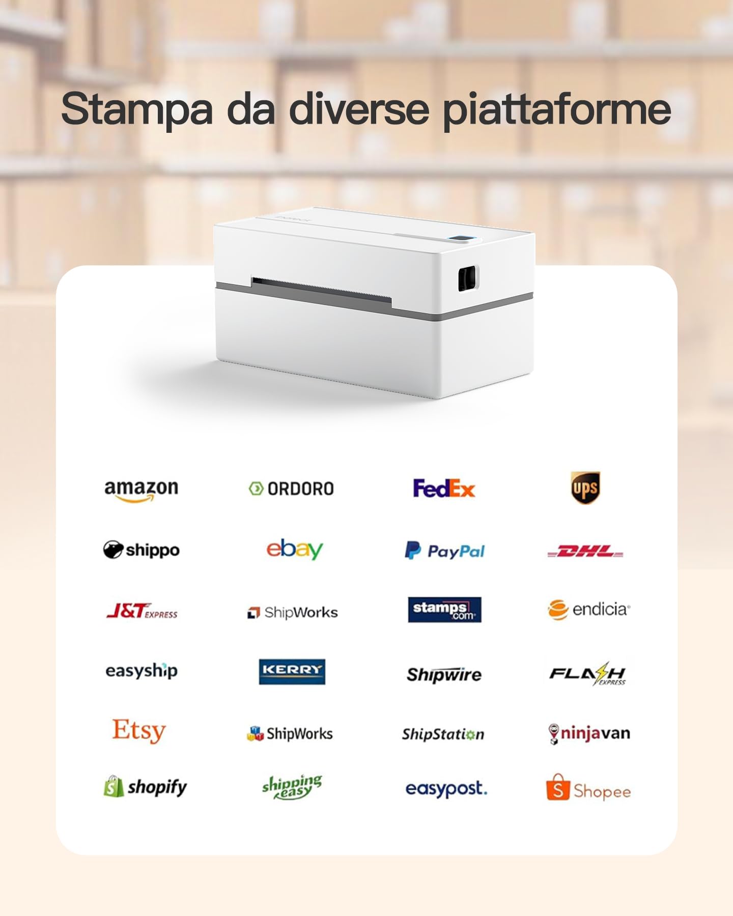 Inateck Stampante Etichette Termica Spedizioni Bluetooth 4x6, 150mm/s Reali, Adattatore USB-C Mac Incluso, Compatibile con Vinted Amazon eBay Shopify, Supporta iOS Android