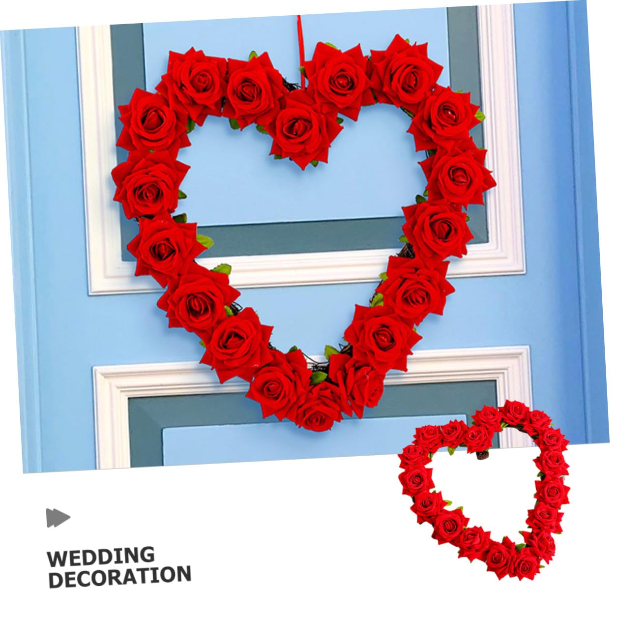 Homoyoyo Ghirlanda Floreale Artificiale a Forma di Cuore Finta per Decorazione Porta D’ingresso Festa Anniversario Matrimonio Rosso