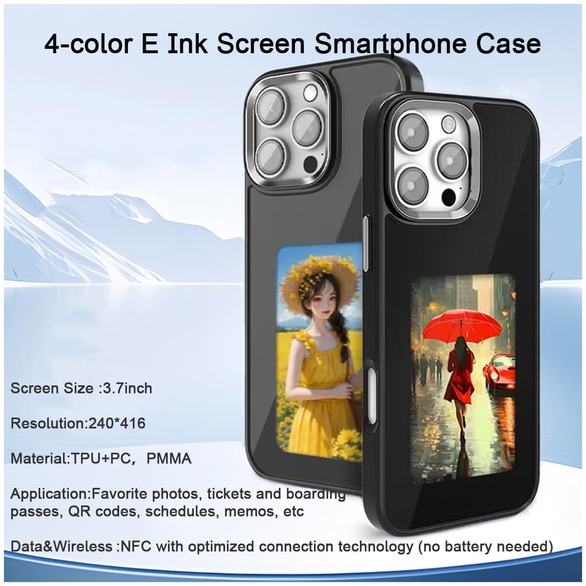 QSM EInk - Custodia per smartphone per iPhone 16 Plus, custodia con inchiostro con proiezione NFC, mostra istantaneamente l'immagine sullo schermo dell'inchiostro, cover posteriore personalizzata