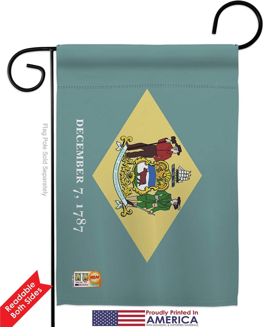 Delaware Garden Flag Set Wall Holder Americana States USA American Territories Republic Country Particular Area Small Decorative Gift Yard House Banner Double-Sided Made In 13 X 18.5