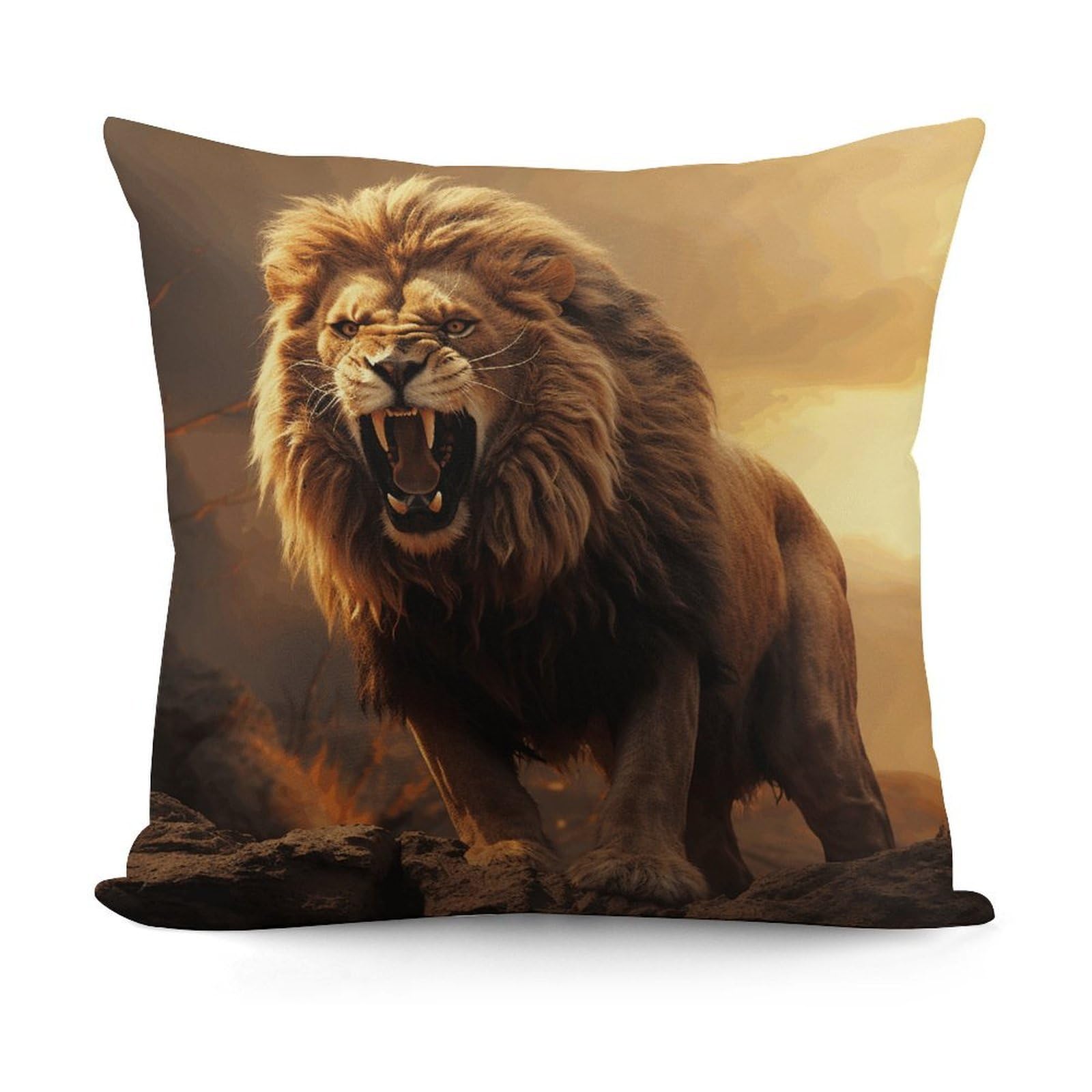 VstaDank Decorative Angry Roaring Lion Throw Pillow Covers Luxury Soft Pillowcases Fluffy Plush Accent Pillow Cases Personalized Square Lumbar Pillows Shells for All Seasons 18" X 18"