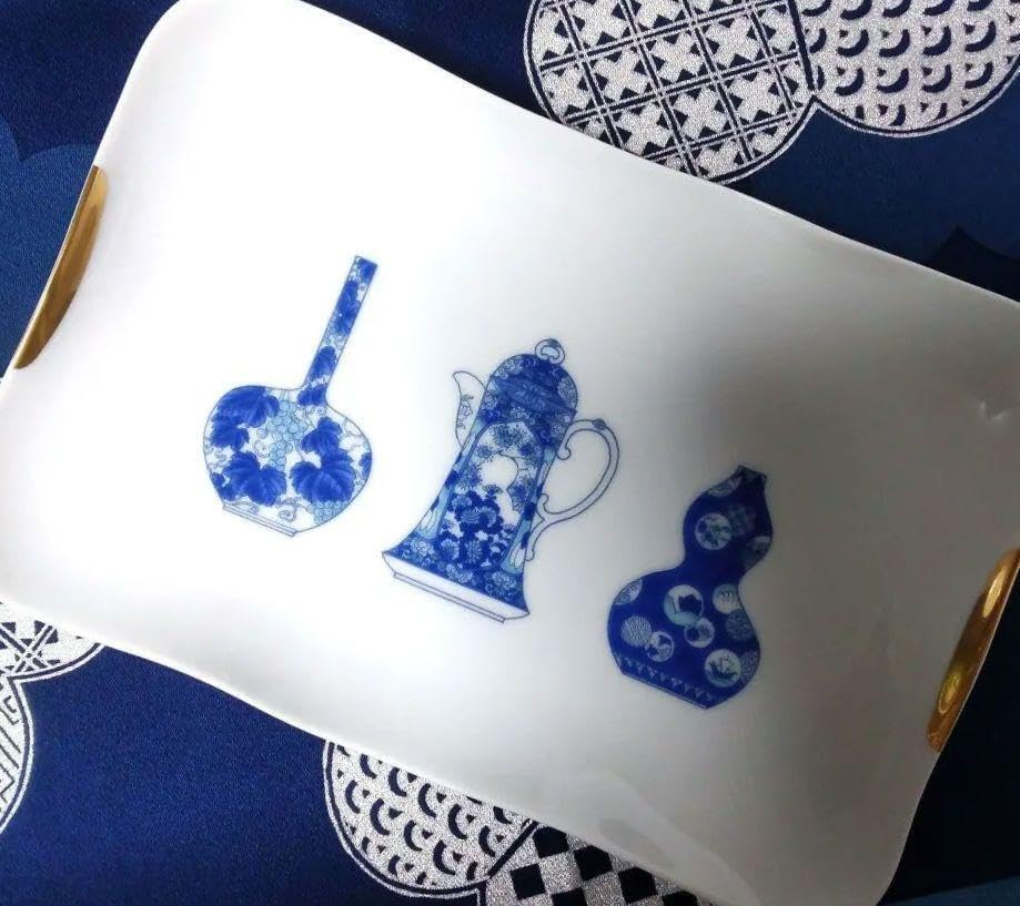 深川製磁 金彩 ブルーチャイナ 角皿 サンドイッチプレート 深川製磁