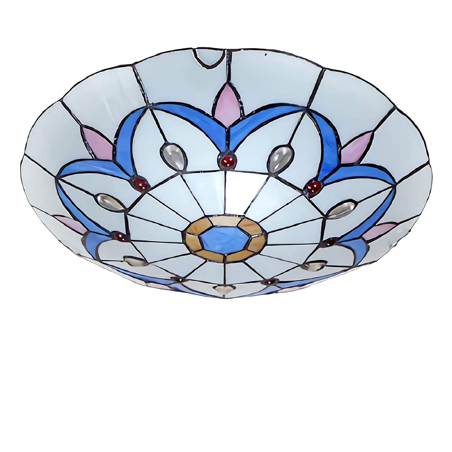 HPTHLY Tiffany Style Led Ceiling Light Dimmable E27 Glass Fixture European Pastoral Chandelier For Living Room & Bedroom Elegant Home Lighting Decor (E-20 Inch)