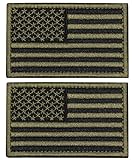 U-LIAN 2 PCS USA Flag Patch Tactical Morale Patch Embroidered American Flag Patch Hook Loop Fastener Backing Emblem,Army Green