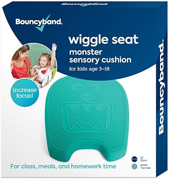 Shaped Wiggle Seats by Bouncyband Green Monster, 13"x10.5"x2.2" Inflatable Sensory Cushion for Kids, Improves Student Productivity and Focus, with Easy-Inflation Pump to Customize Firmness